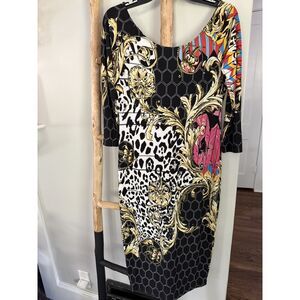 Venus Women's M Bodycon Bold Multi-color Baroque Leopard Print 3/4 Sleeve Dress